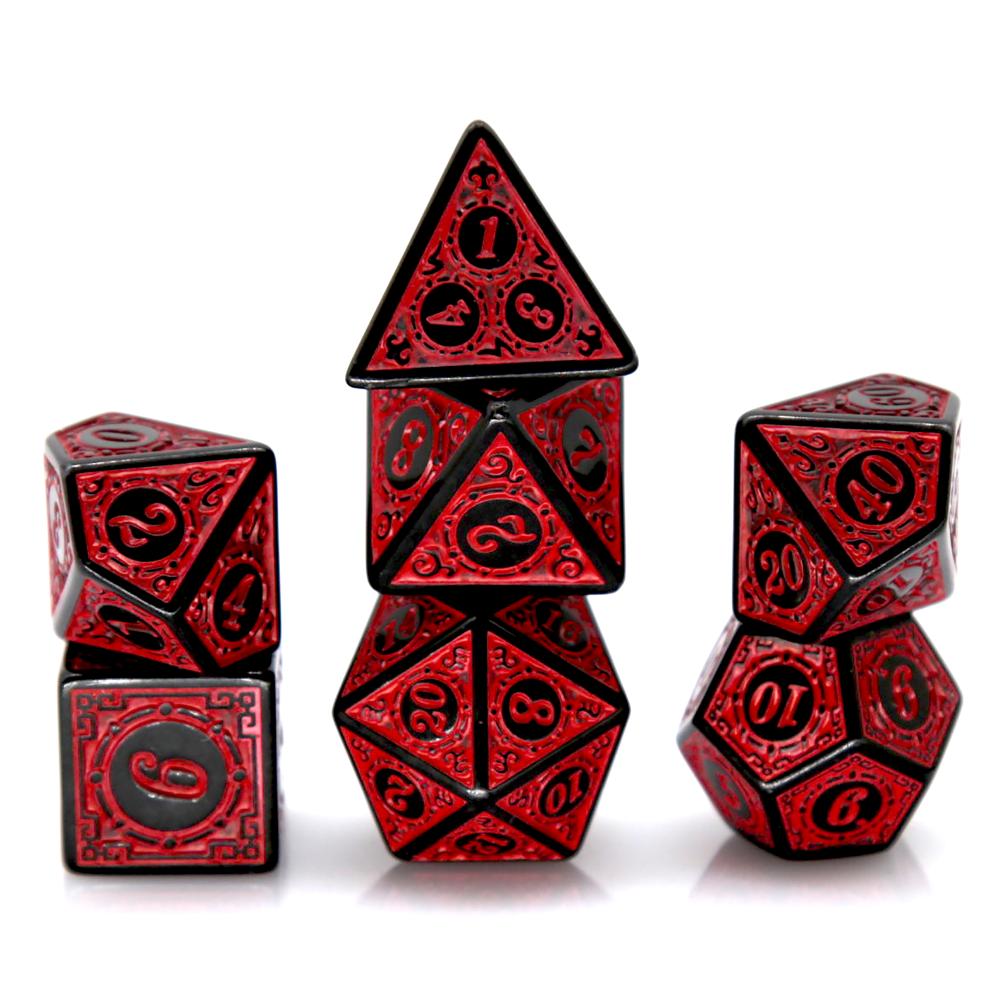 7Pcs Black Red Acrylic Polyhed - Board Game Dnd ulasan dan harga